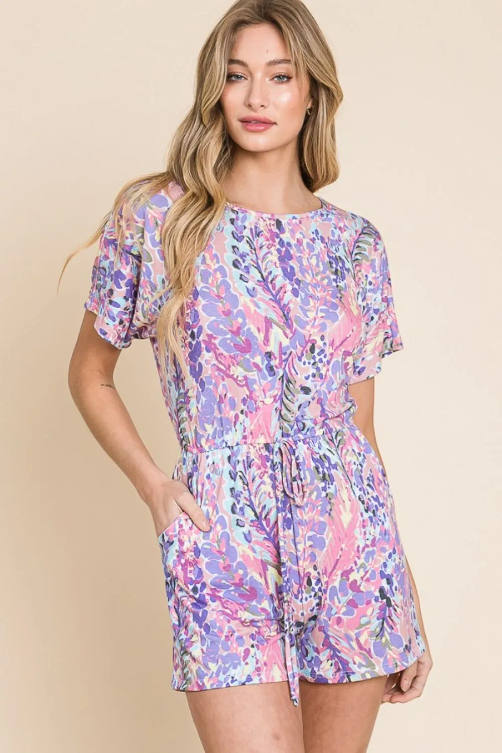 🌸 BOMBOM Print Short Sleeve Romper with Pockets 🌸