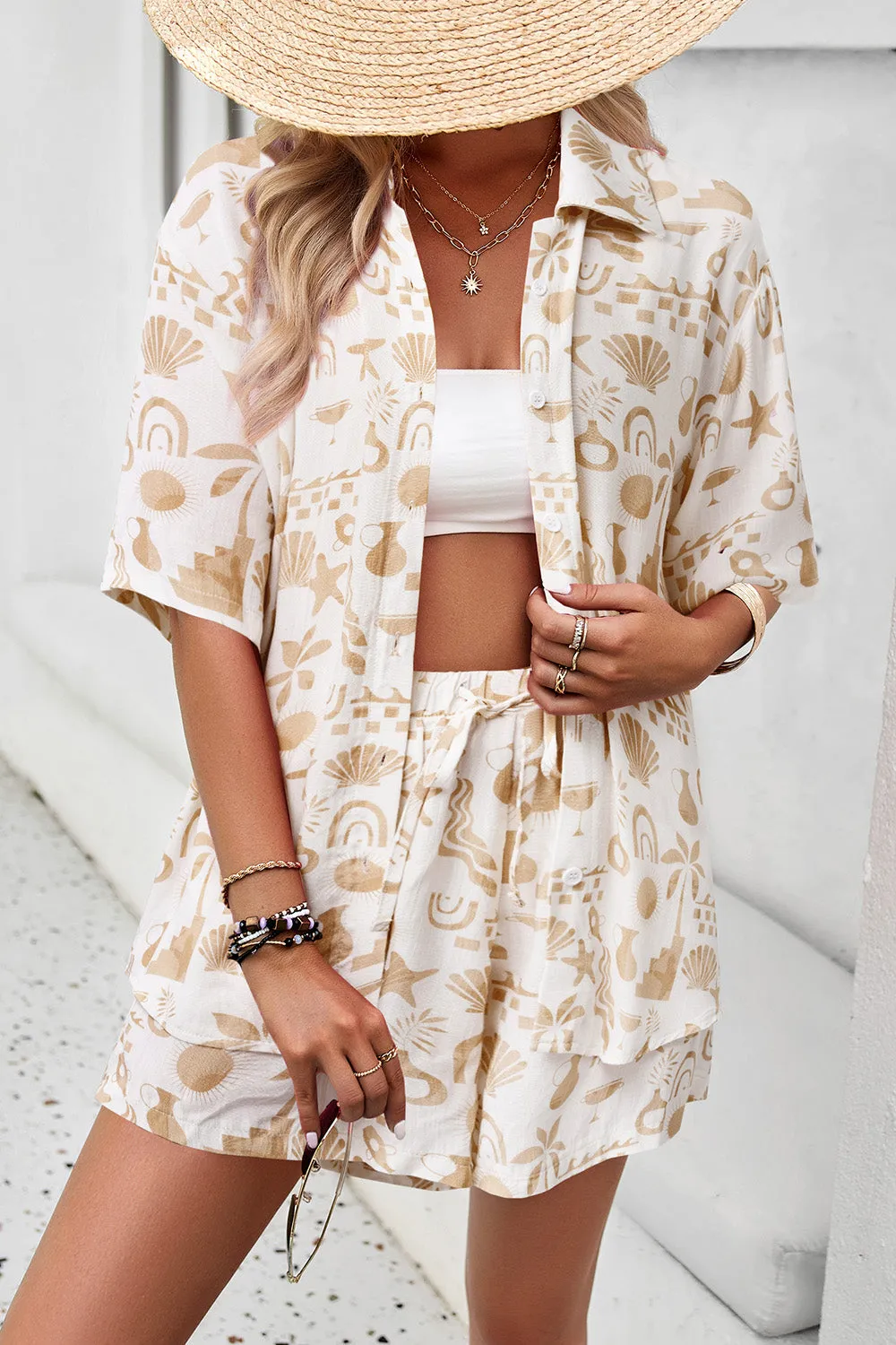 🌼 Devine Printed Button Up Shirt and Shorts Set 🌼