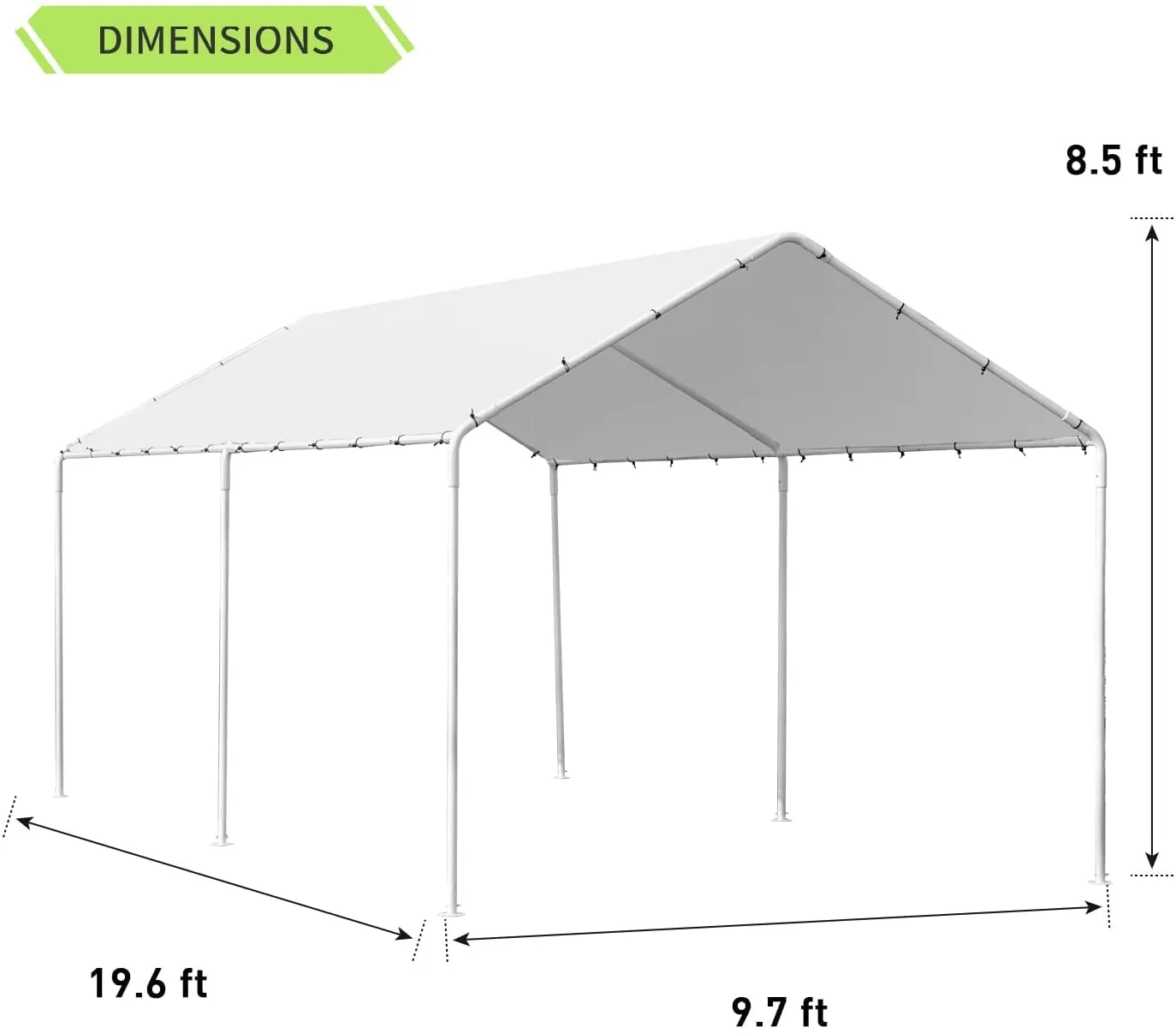 10x20 Carports Heavy Duty Car Port Waterproof Car Tent Metal Carport Party Tent with 6 Steel Legs,White