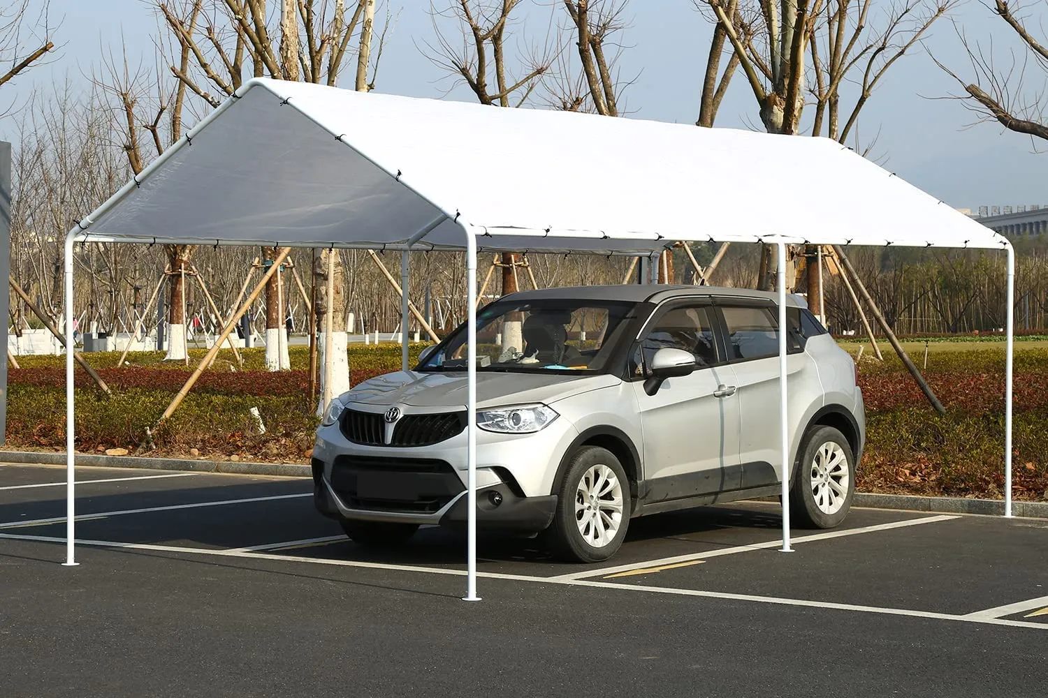 10x20 Carports Heavy Duty Car Port Waterproof Car Tent Metal Carport Party Tent with 6 Steel Legs,White