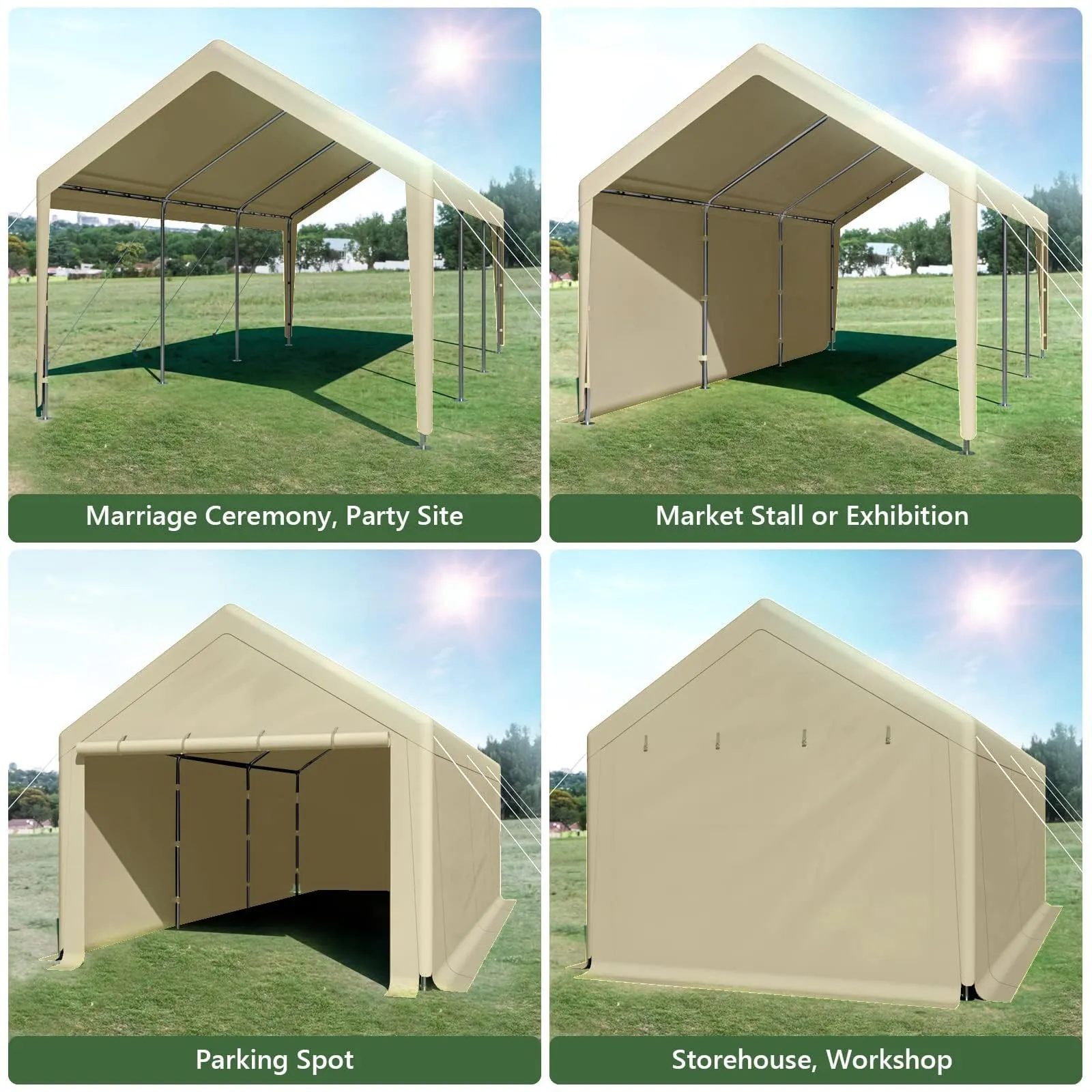 10x20 ft Heavy Duty Carport with Removable Sidewalls,All Weather Carport Garage Party Tent Large Outdoor Canopy Storage Shed for