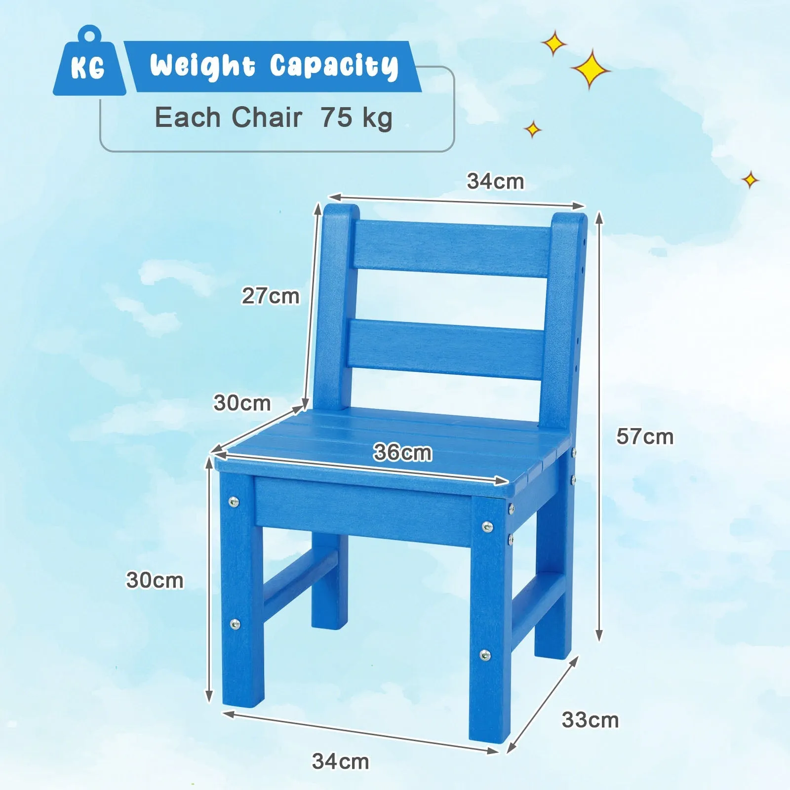 2 PCS Kids Indoor Outdoor Learning Chair with Backrest-Blue