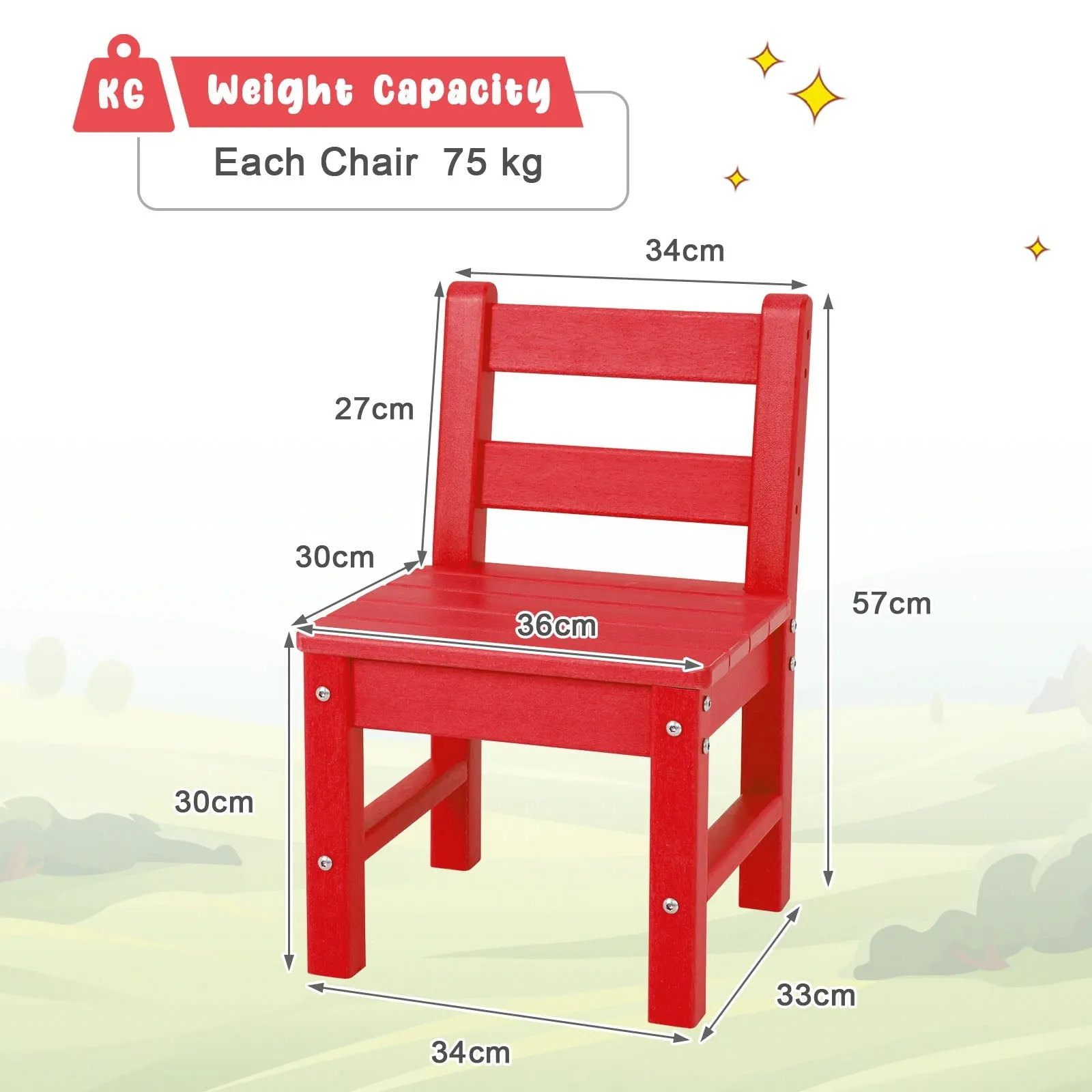 2 PCS Kids Indoor Outdoor Learning Chair with Backrest-Red