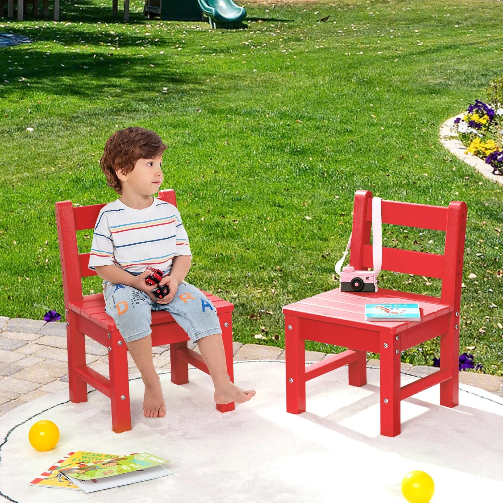 2 PCS Kids Indoor Outdoor Learning Chair with Backrest-Red