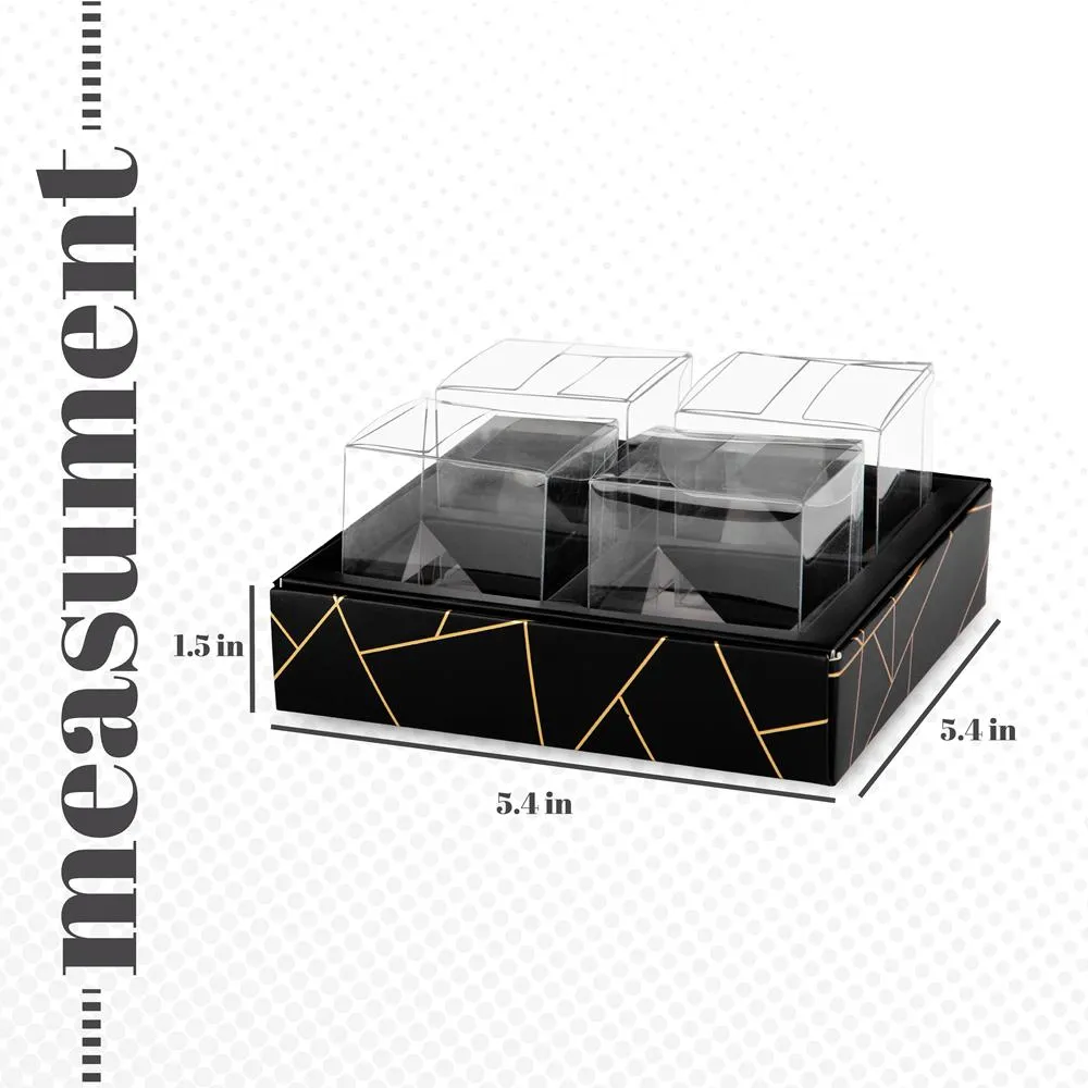 4 Square Shaped Clear Boxes With Square Tray Black 5.4" X 5.45" X 1.2" Pack Of 12