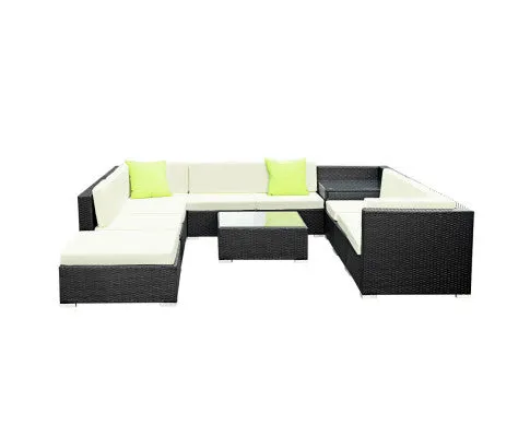 9PC Sofa Set with Storage Cover Outdoor Furniture Wicker