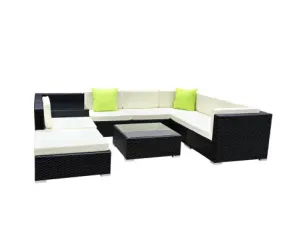 9PC Sofa Set with Storage Cover Outdoor Furniture Wicker