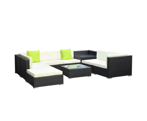 9PC Sofa Set with Storage Cover Outdoor Furniture Wicker