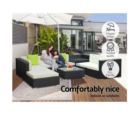 9PC Sofa Set with Storage Cover Outdoor Furniture Wicker