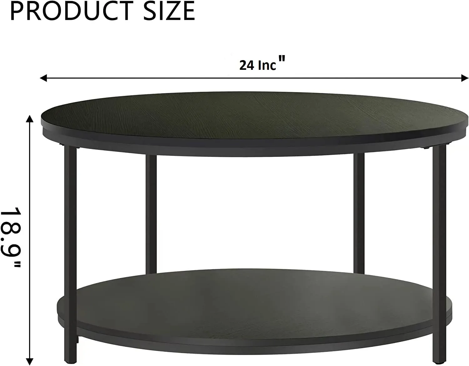 Aaliya Mart Round Coffee Table, 2-Tier Coffee Table for Living Room, Modern Design Black Coffee Tables with Rustic Wood Desktop & Sturdy Metal Legs for Living Room Balcony Office