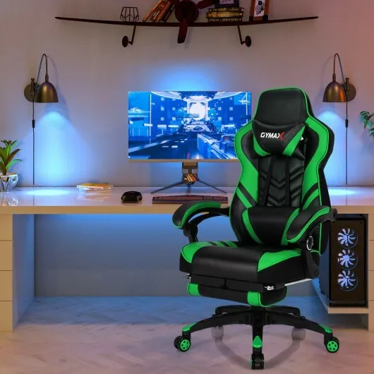 Adjustable Gaming Chair with Footrest for Home Office-Green - Color: Green