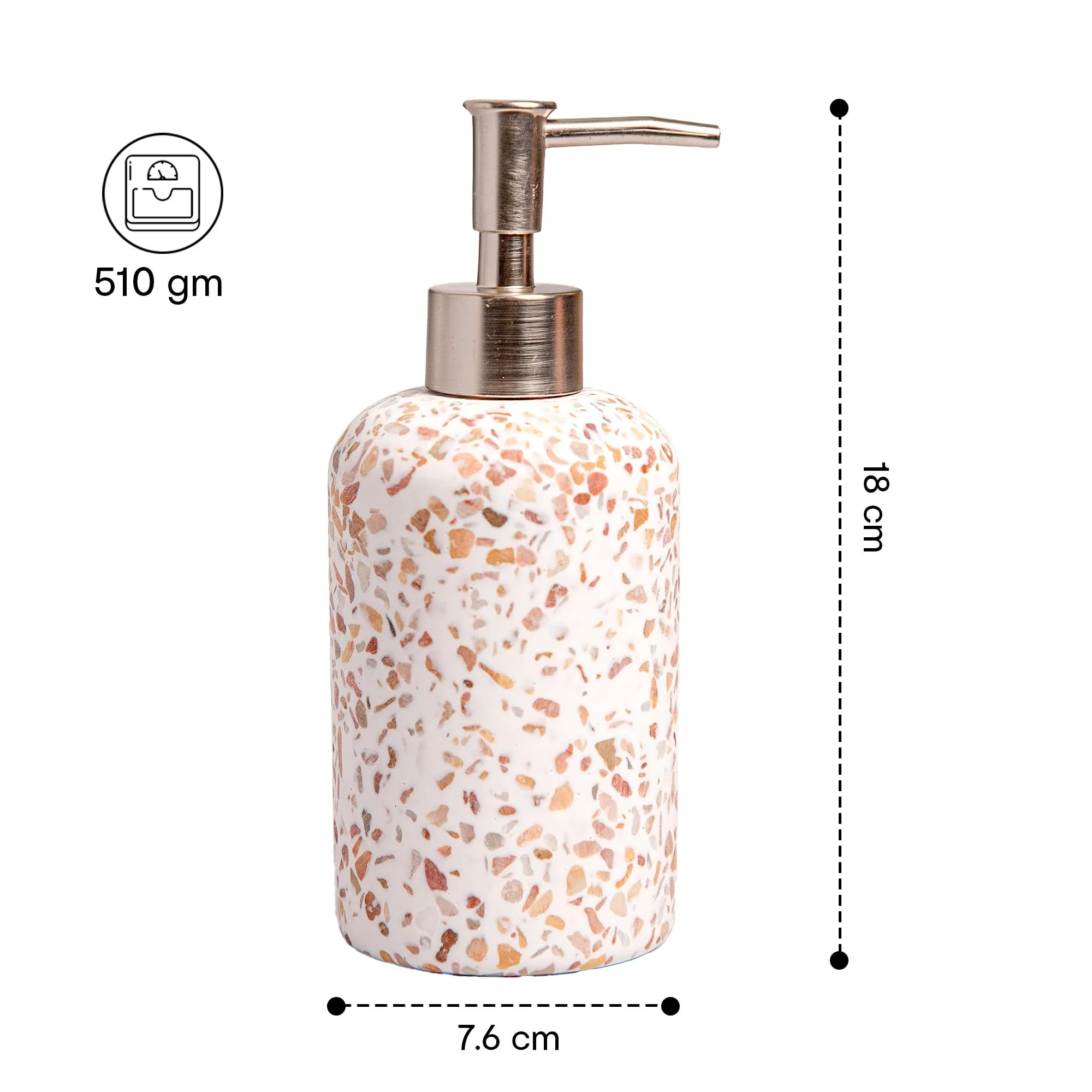 Anko Terazzo Liquid Soap Dispenser | Stoneware | Bathroom Sanitizer, Lotion, Shampoo Dispenser | Ceramic Liquid Soap Dispenser for Bathroom, Kitchen, Wash Basin | Bathroom Accessories | Pink