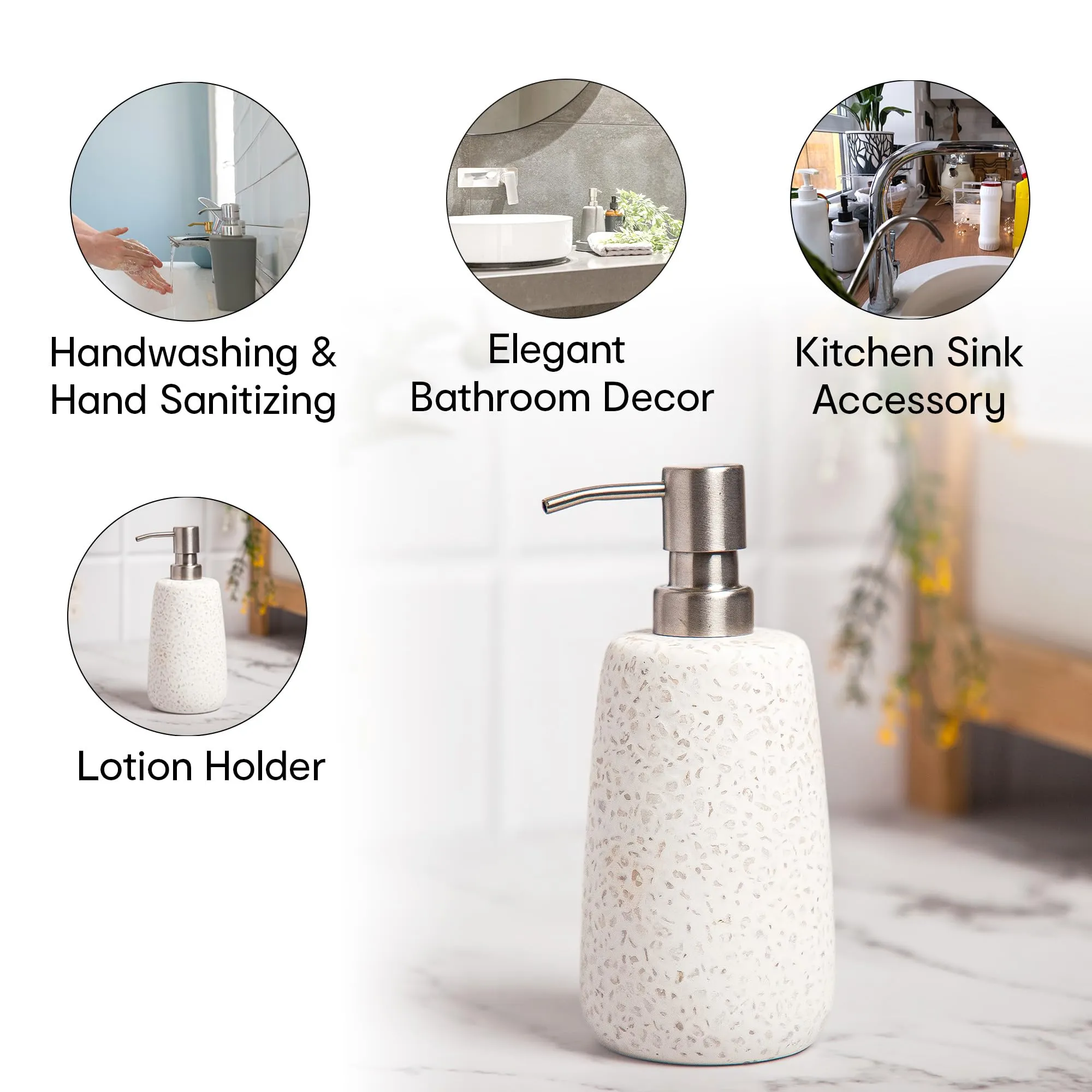 Anko Terrazzo Soap Dispenser - Set of 2| Elegant Bathroom Accessory | 130 ml Capacity | 18cm (H) x 8cm (Dia.)