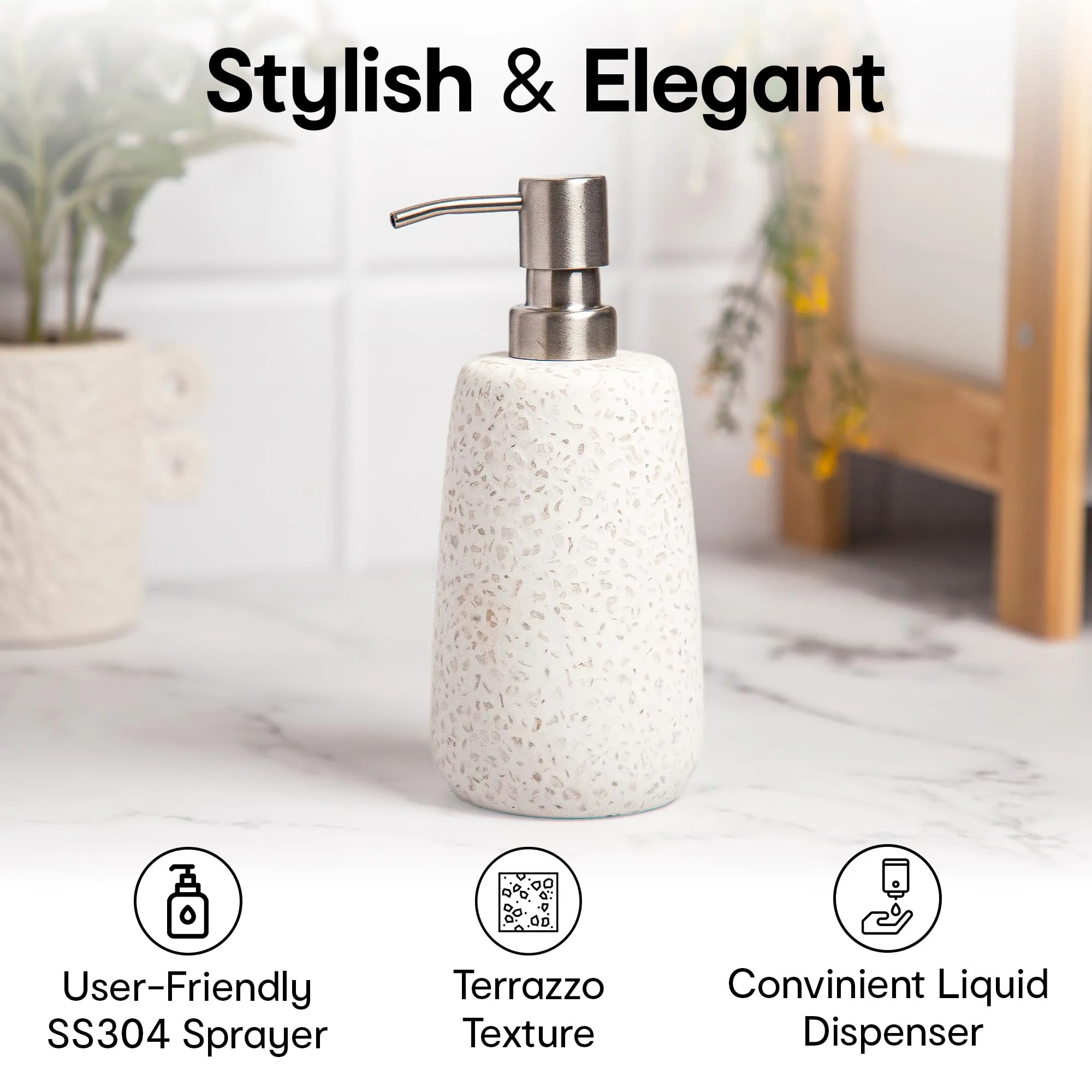 Anko Terrazzo Soap Dispenser - Set of 2| Elegant Bathroom Accessory | 130 ml Capacity | 18cm (H) x 8cm (Dia.)