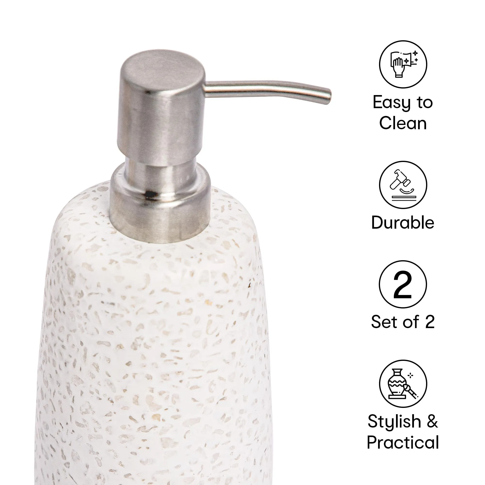 Anko Terrazzo Soap Dispenser - Set of 2| Elegant Bathroom Accessory | 130 ml Capacity | 18cm (H) x 8cm (Dia.)