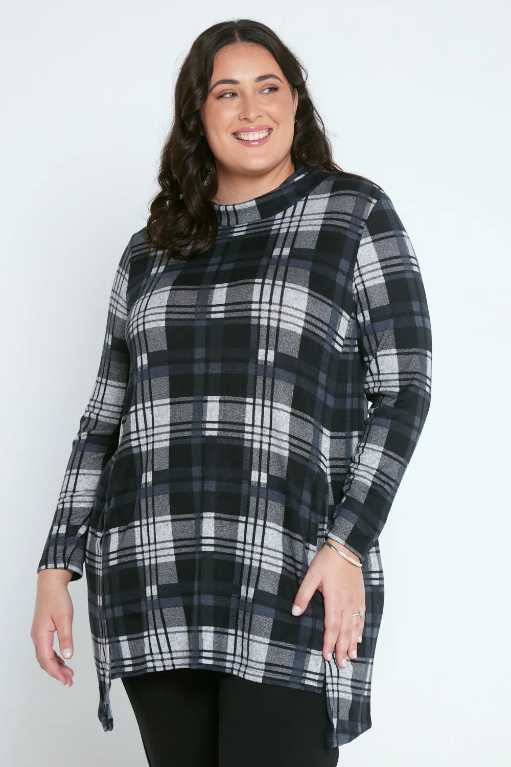 Aspen Cowl Swing Tunic - Steel Check