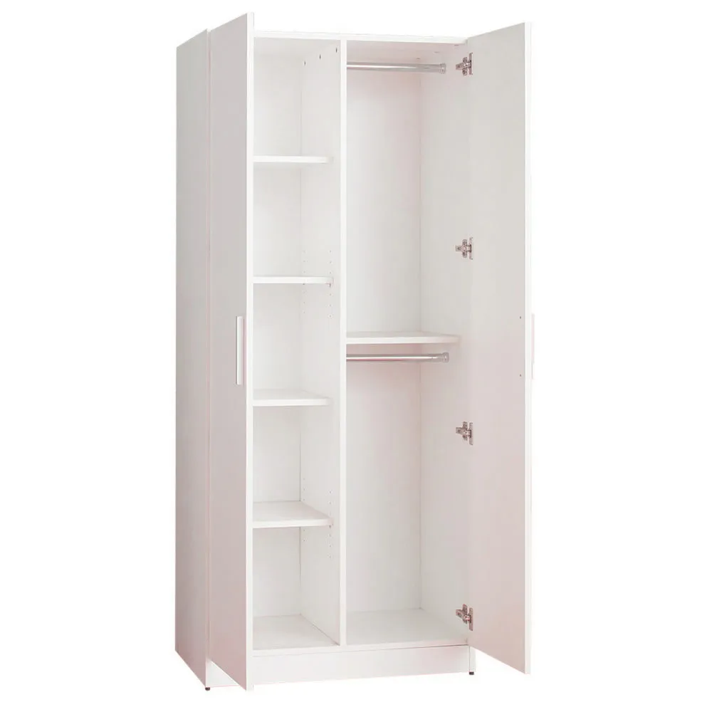 Avy Standing Closet with 2 Hanging Bar and 5 Shelves, Double Door, White By Casagear Home