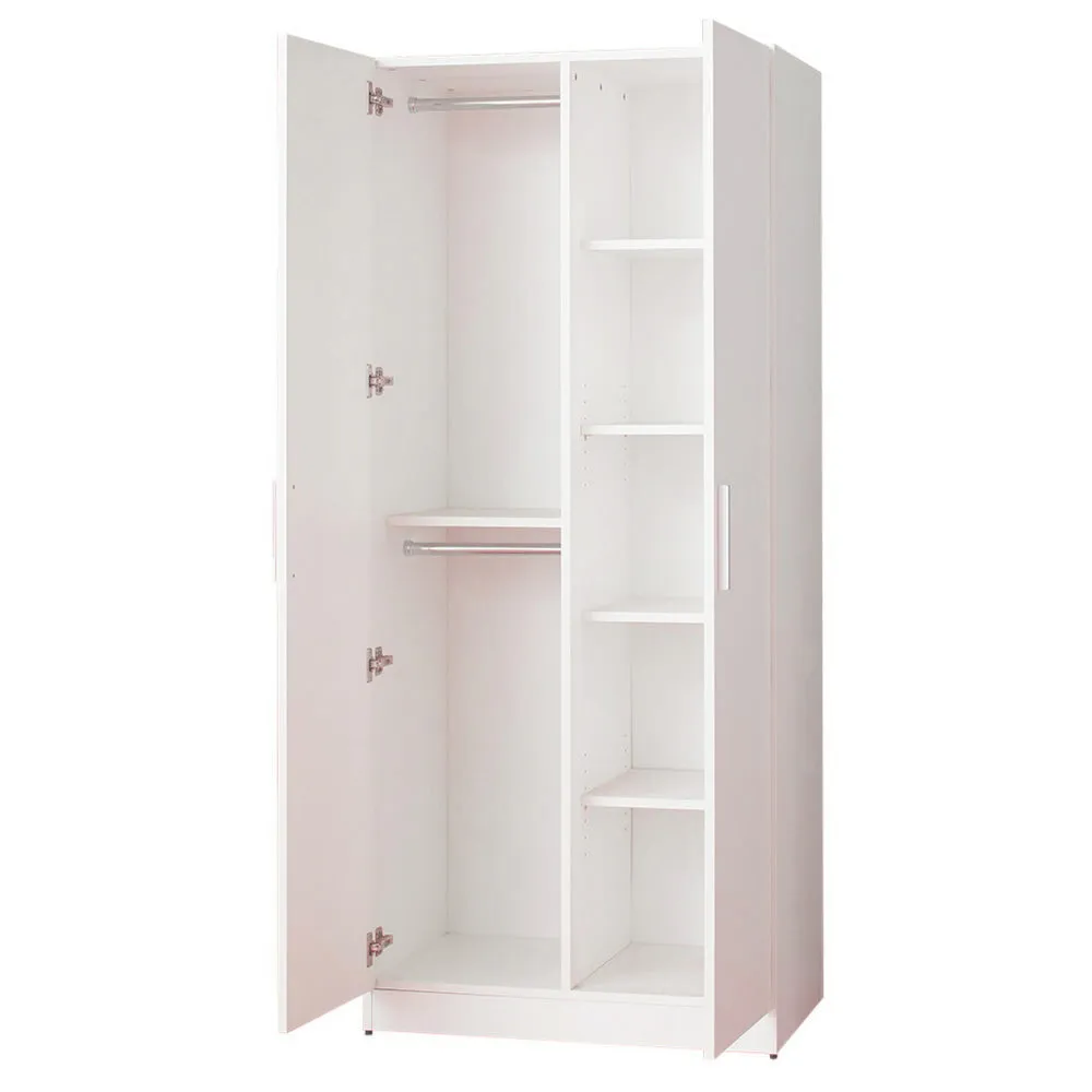 Avy Standing Closet with 2 Hanging Bar and 5 Shelves, Double Door, White By Casagear Home