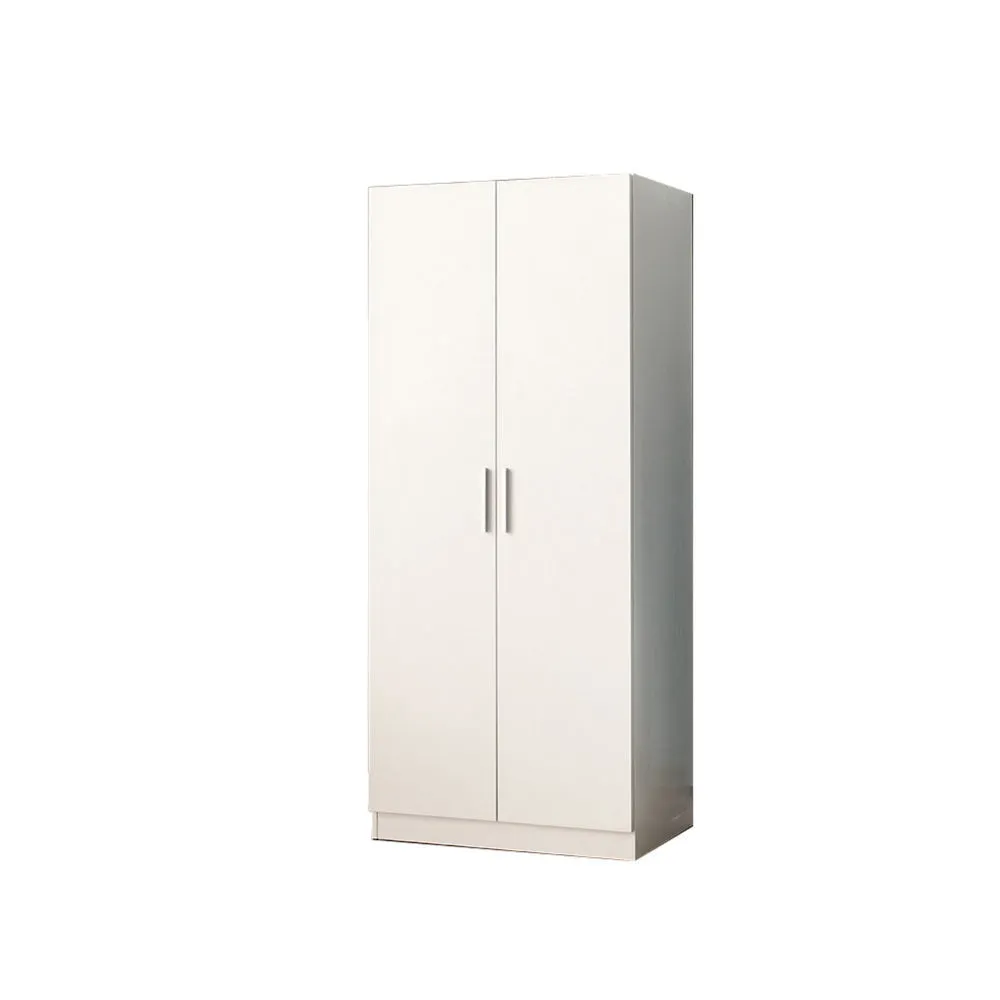 Avy Standing Closet with 2 Hanging Bar and 5 Shelves, Double Door, White By Casagear Home