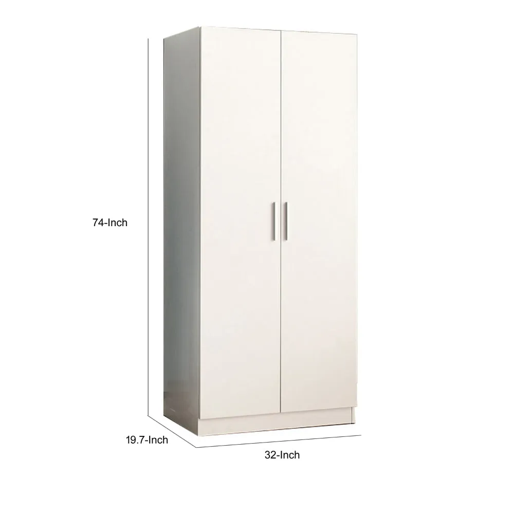 Avy Standing Closet with 2 Hanging Bar and 5 Shelves, Double Door, White By Casagear Home