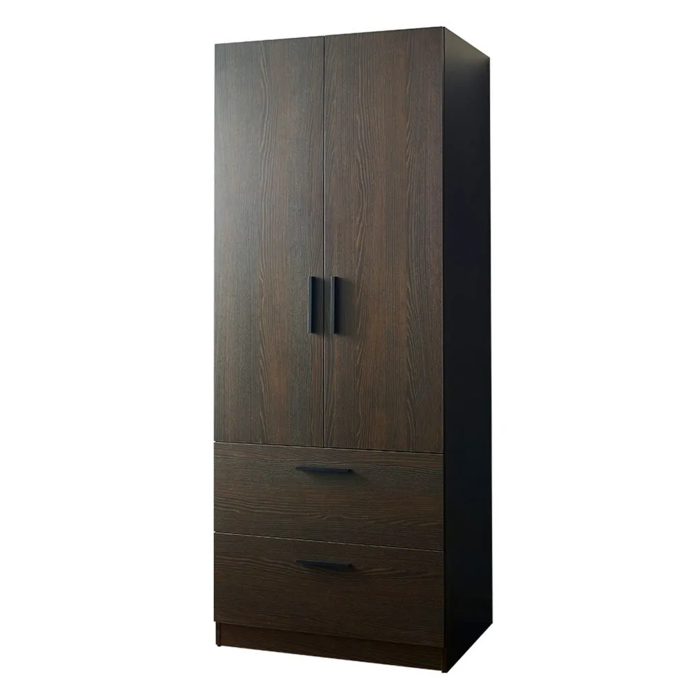 Beak 2 Door Standing Closet, 2 Drawers and Hanging Bars, Farmhouse Brown By Casagear Home