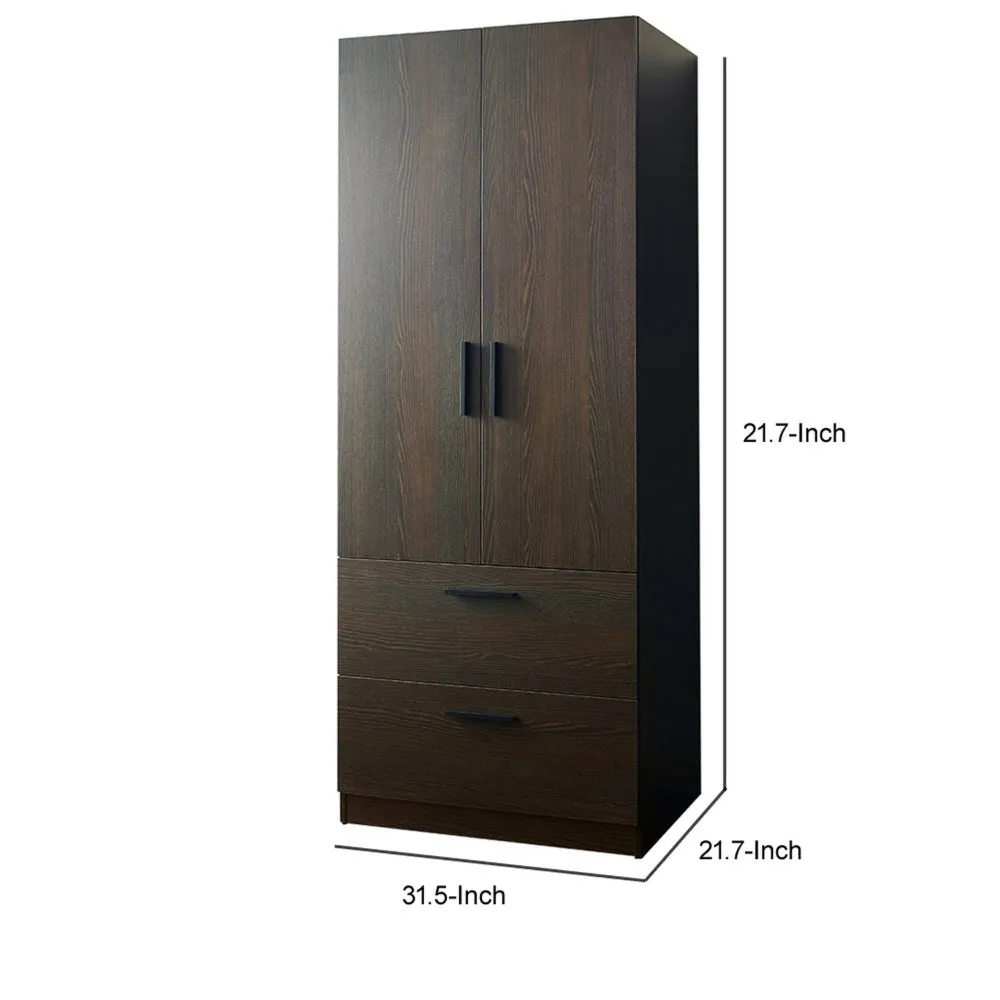 Beak 2 Door Standing Closet, 2 Drawers and Hanging Bars, Farmhouse Brown By Casagear Home