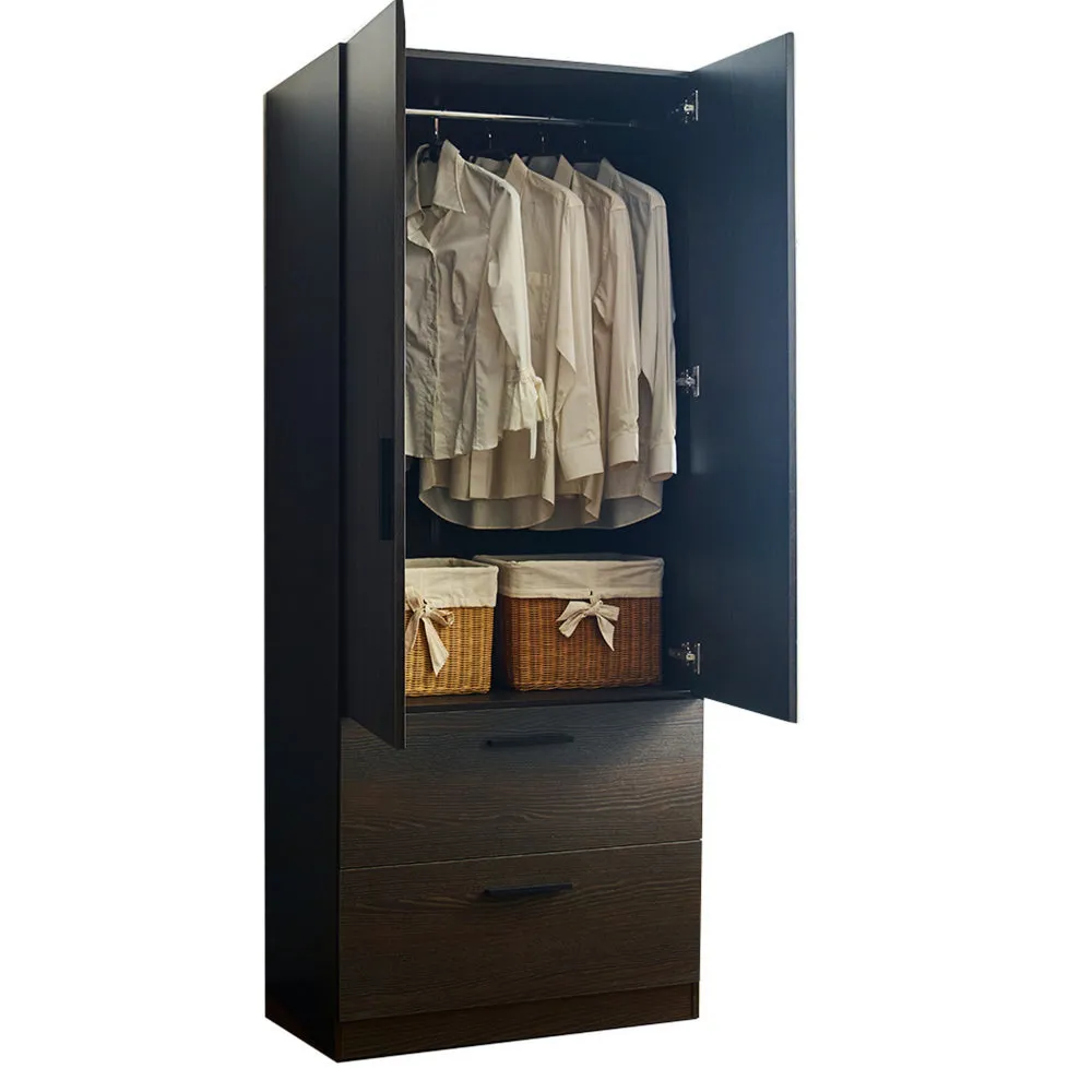 Beak 2 Door Standing Closet, 2 Drawers and Hanging Bars, Farmhouse Brown By Casagear Home