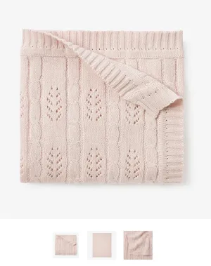 Blush Pink Leaf Knit Baby Blanket by Elegant Baby