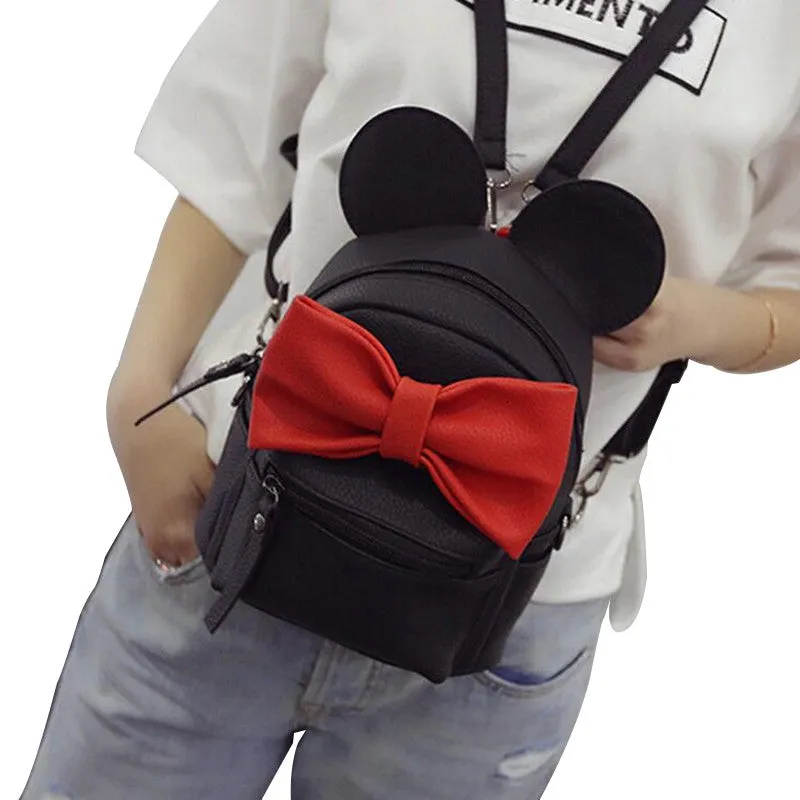 COOL WALKER Fashion female bag quality leather women's bag backpacks mini Cute Animals bow sweet ears Wind School Baby backpack