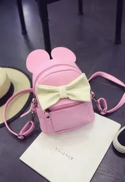 COOL WALKER Fashion female bag quality leather women's bag backpacks mini Cute Animals bow sweet ears Wind School Baby backpack