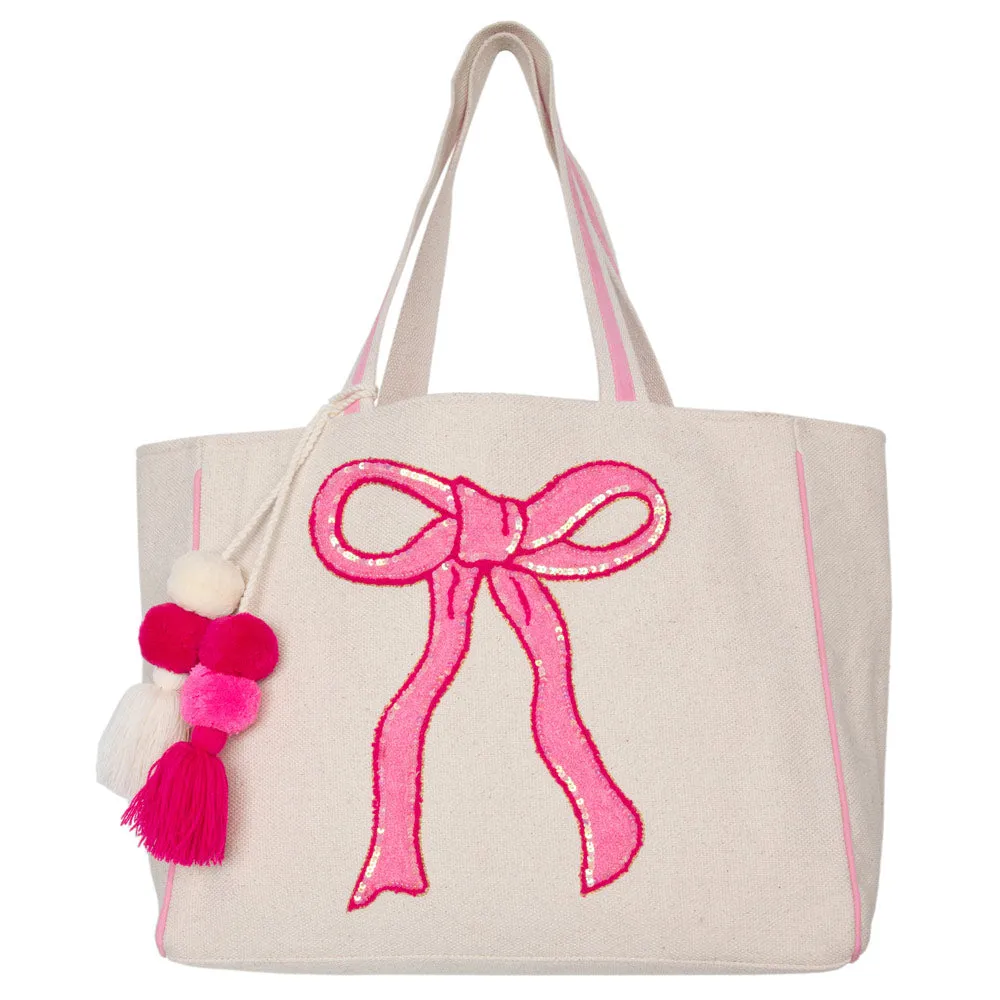 Coquette Bow Pink Sequin Wholesale Canvas Tote Bag