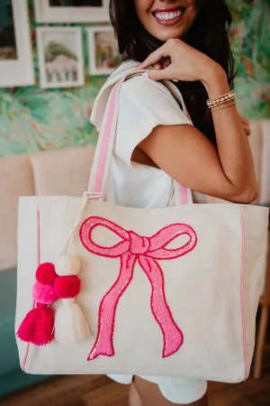 Coquette Bow Pink Sequin Wholesale Canvas Tote Bag