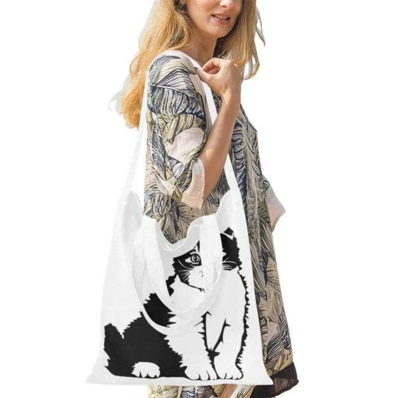 Cute Cat Canvas Tote Bag Gifts For Cat Lover