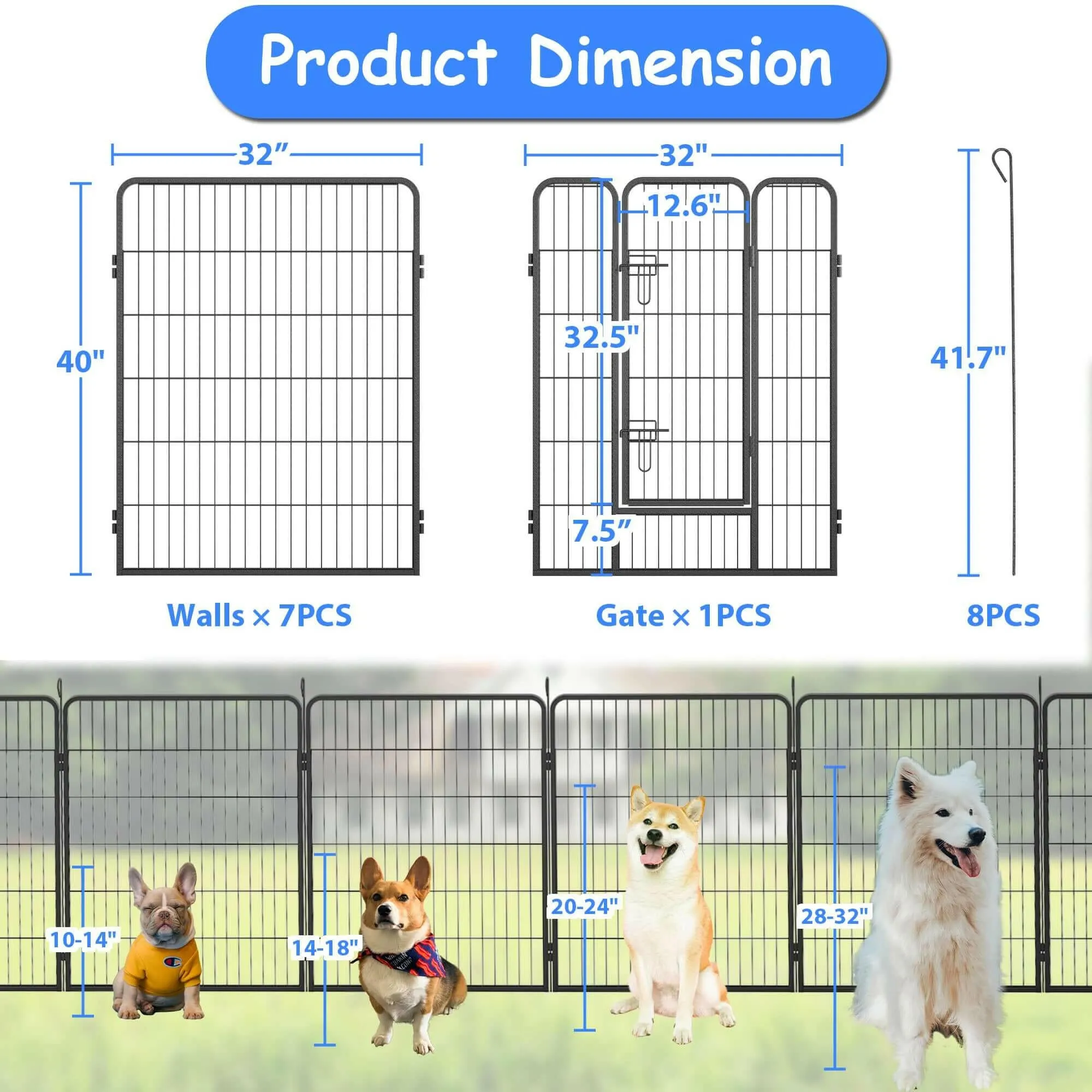 Dog Pens Outdoor 32" Height Foldable 12 Panels Heavy