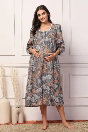 Earthy Elegance Comfort Cotton Zipless Feeding Maternity Maxi