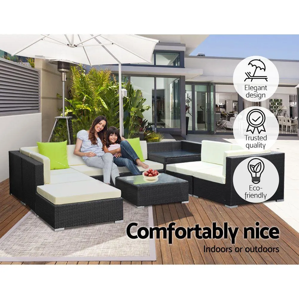 Gardeon 9PC Sofa Set with Storage Cover Outdoor Furniture Wicker