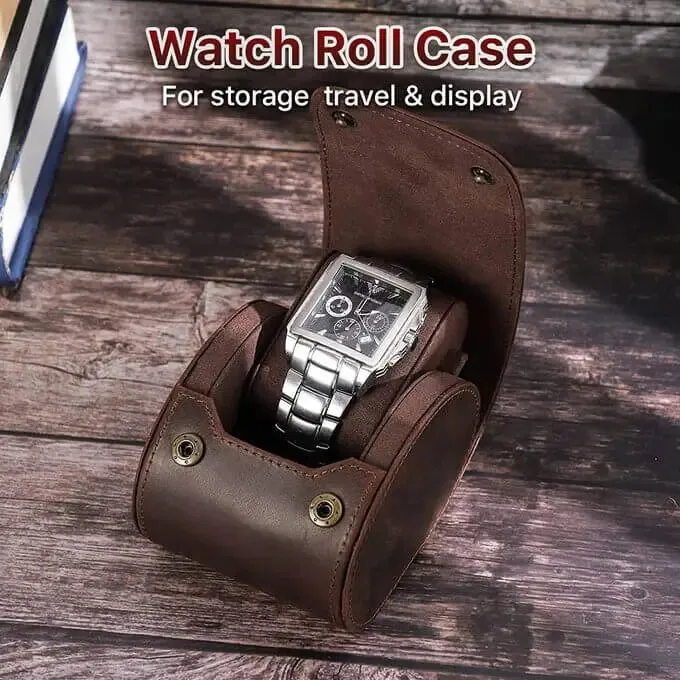 Genuine Leather Ellipse Watch Roll Travel Case For 1 Watches