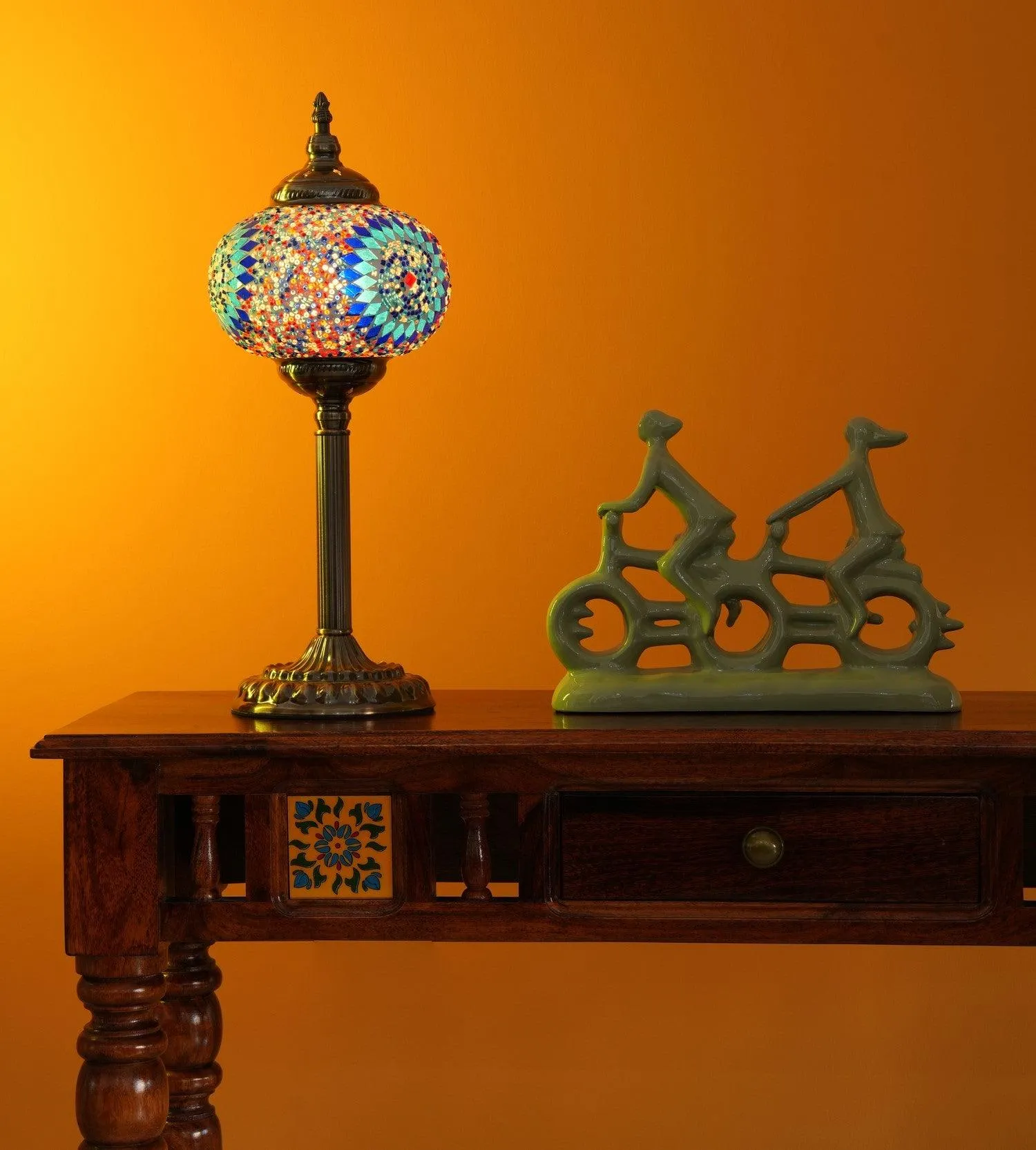 Glow Round Table Lamp – Assorted Globe Turkish Design with Golden Base