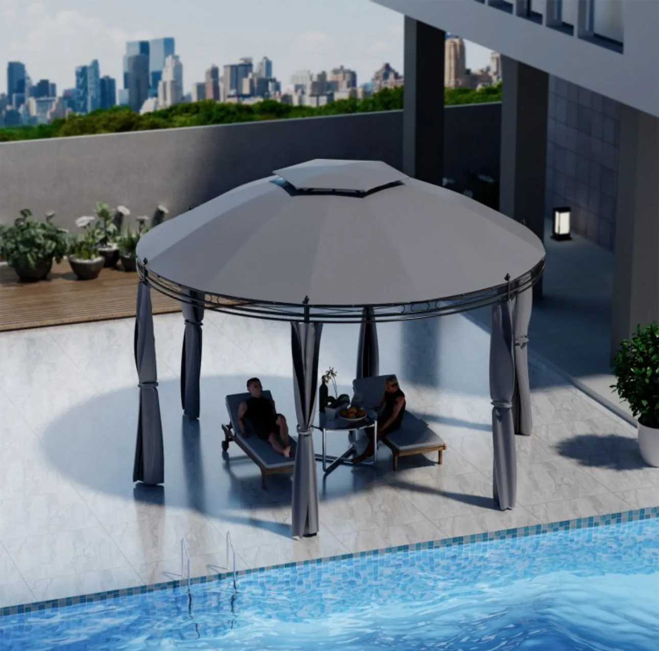 Heavy Duty Elegant 11.5 FT Outdoor Patio Round Dome Gazebo Canopy Shelter With Double Roof | Steel | Premium Polyester | Water Resistant