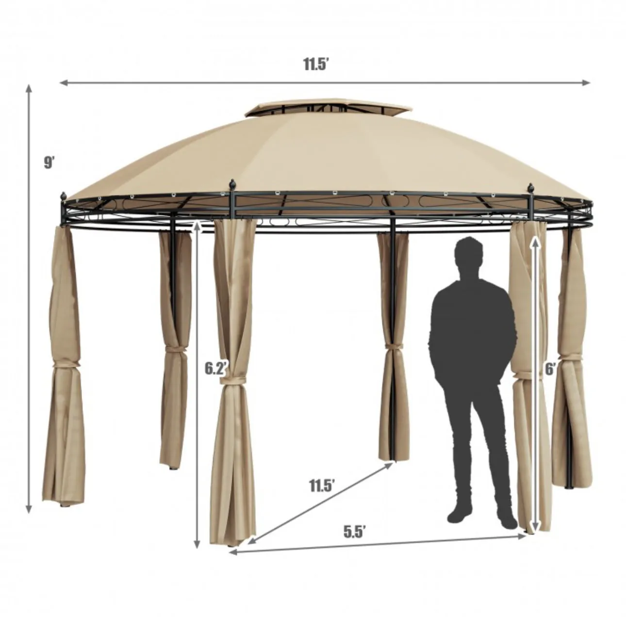 Heavy Duty Elegant 11.5 FT Outdoor Patio Round Dome Gazebo Canopy Shelter With Double Roof | Steel | Premium Polyester | Water Resistant