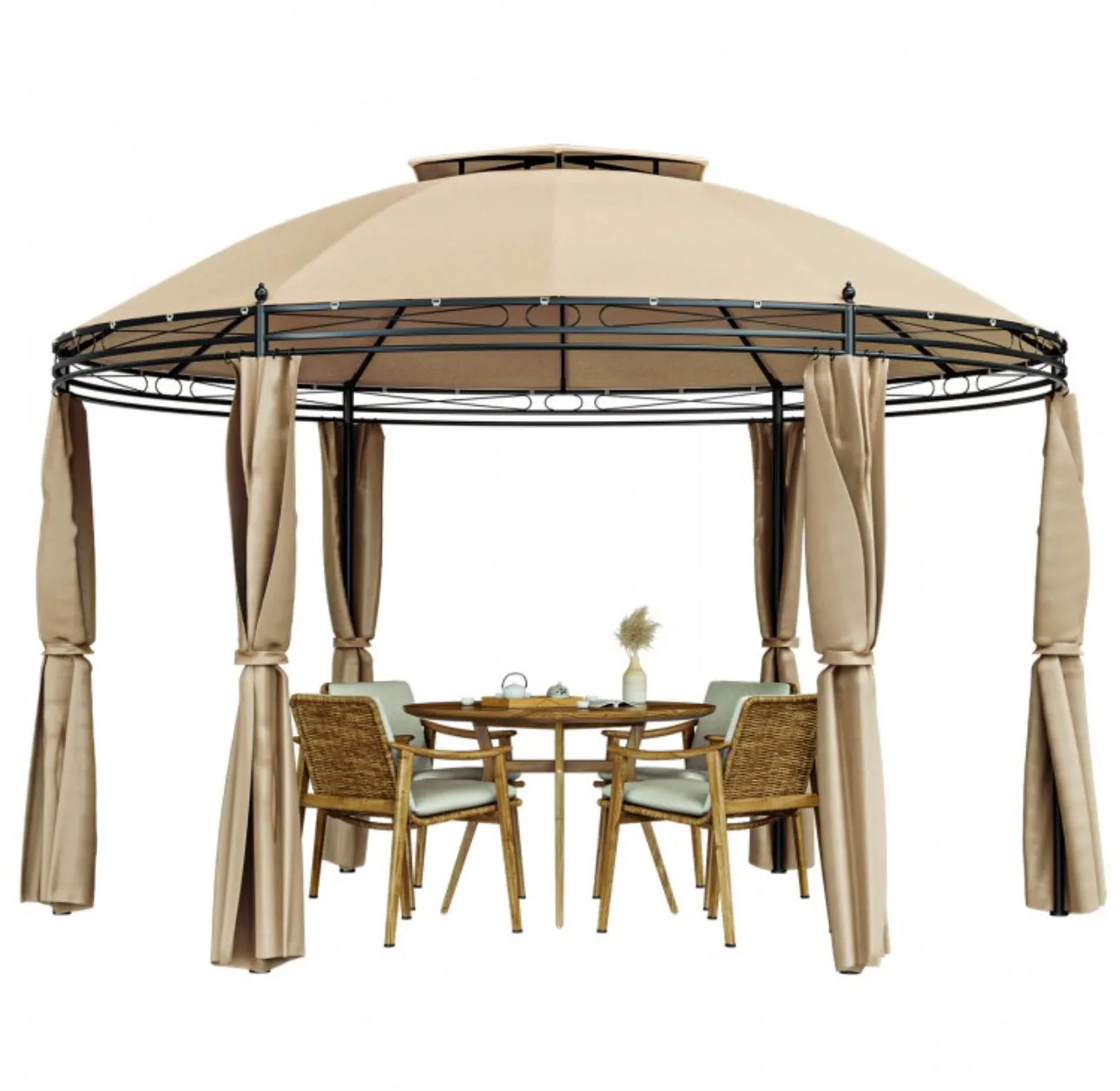 Heavy Duty Elegant 11.5 FT Outdoor Patio Round Dome Gazebo Canopy Shelter With Double Roof | Steel | Premium Polyester | Water Resistant