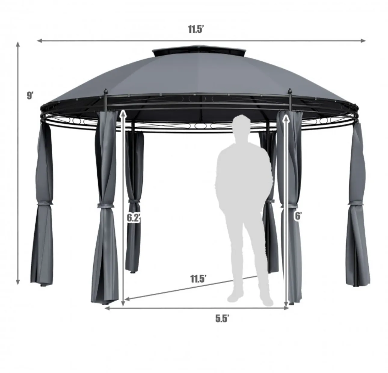 Heavy Duty Elegant 11.5 FT Outdoor Patio Round Dome Gazebo Canopy Shelter With Double Roof | Steel | Premium Polyester | Water Resistant