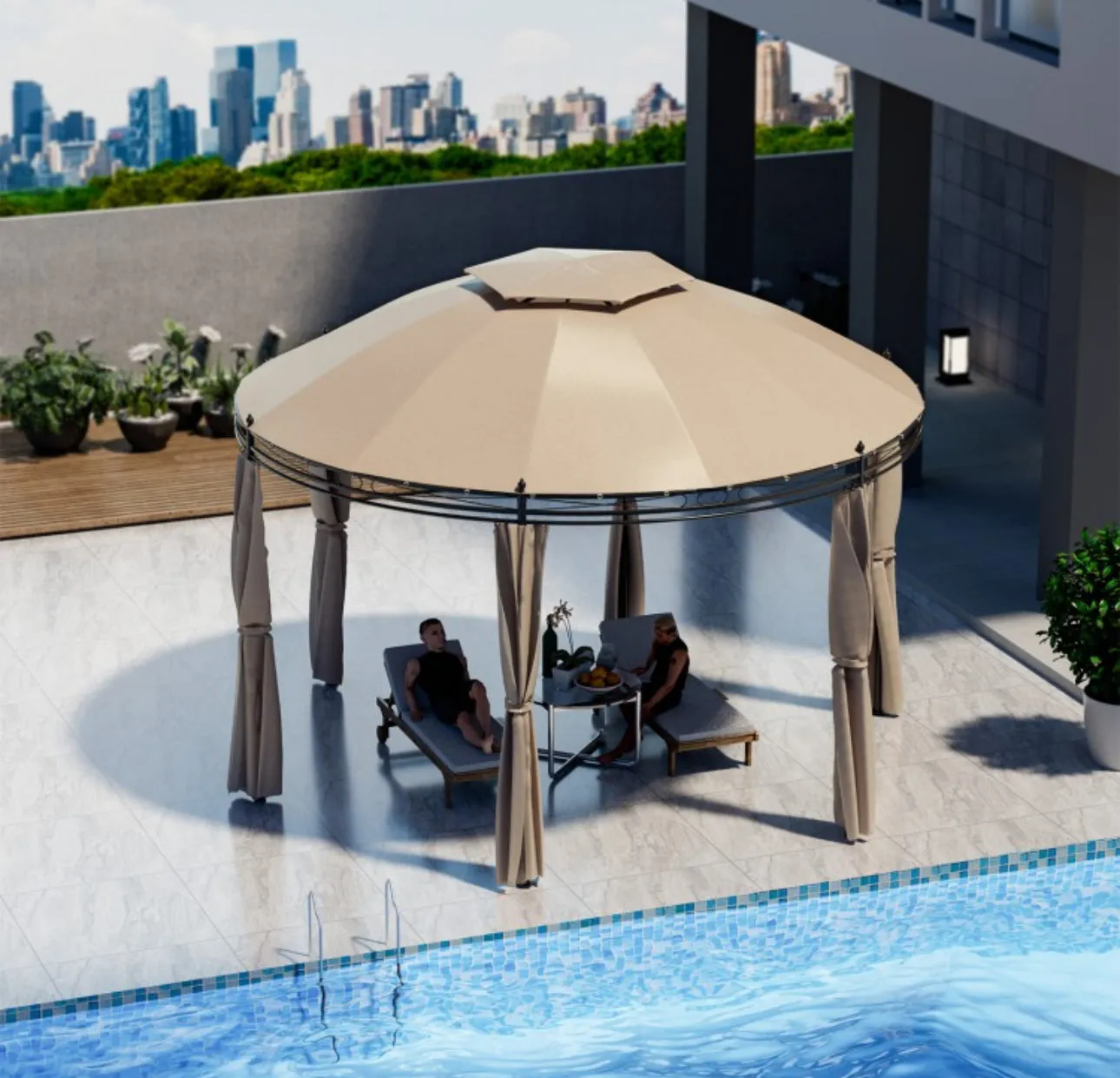 Heavy Duty Elegant 11.5 FT Outdoor Patio Round Dome Gazebo Canopy Shelter With Double Roof | Steel | Premium Polyester | Water Resistant