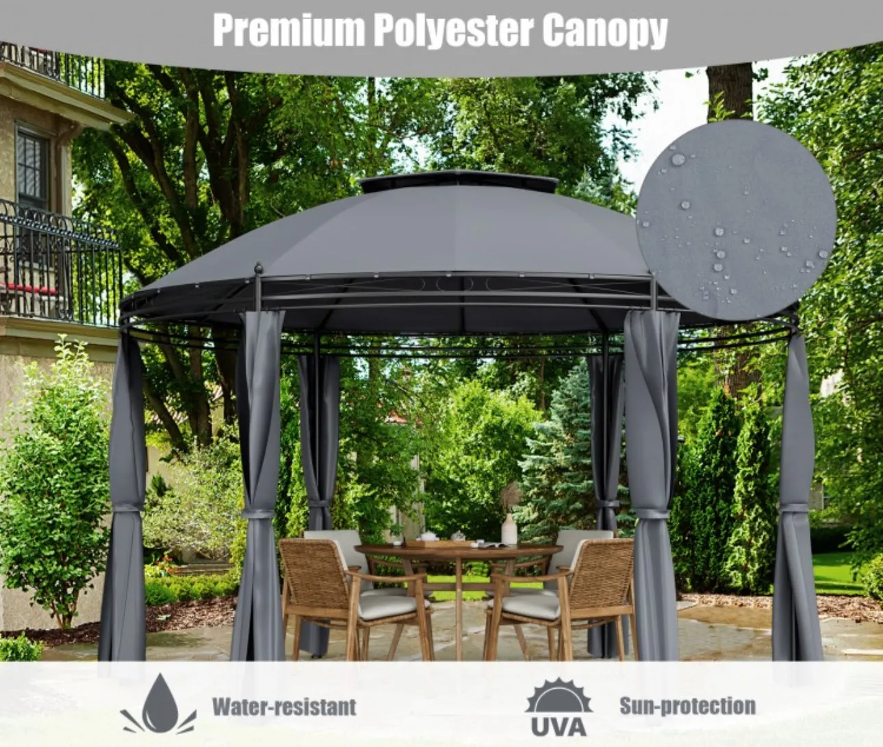 Heavy Duty Elegant 11.5 FT Outdoor Patio Round Dome Gazebo Canopy Shelter With Double Roof | Steel | Premium Polyester | Water Resistant