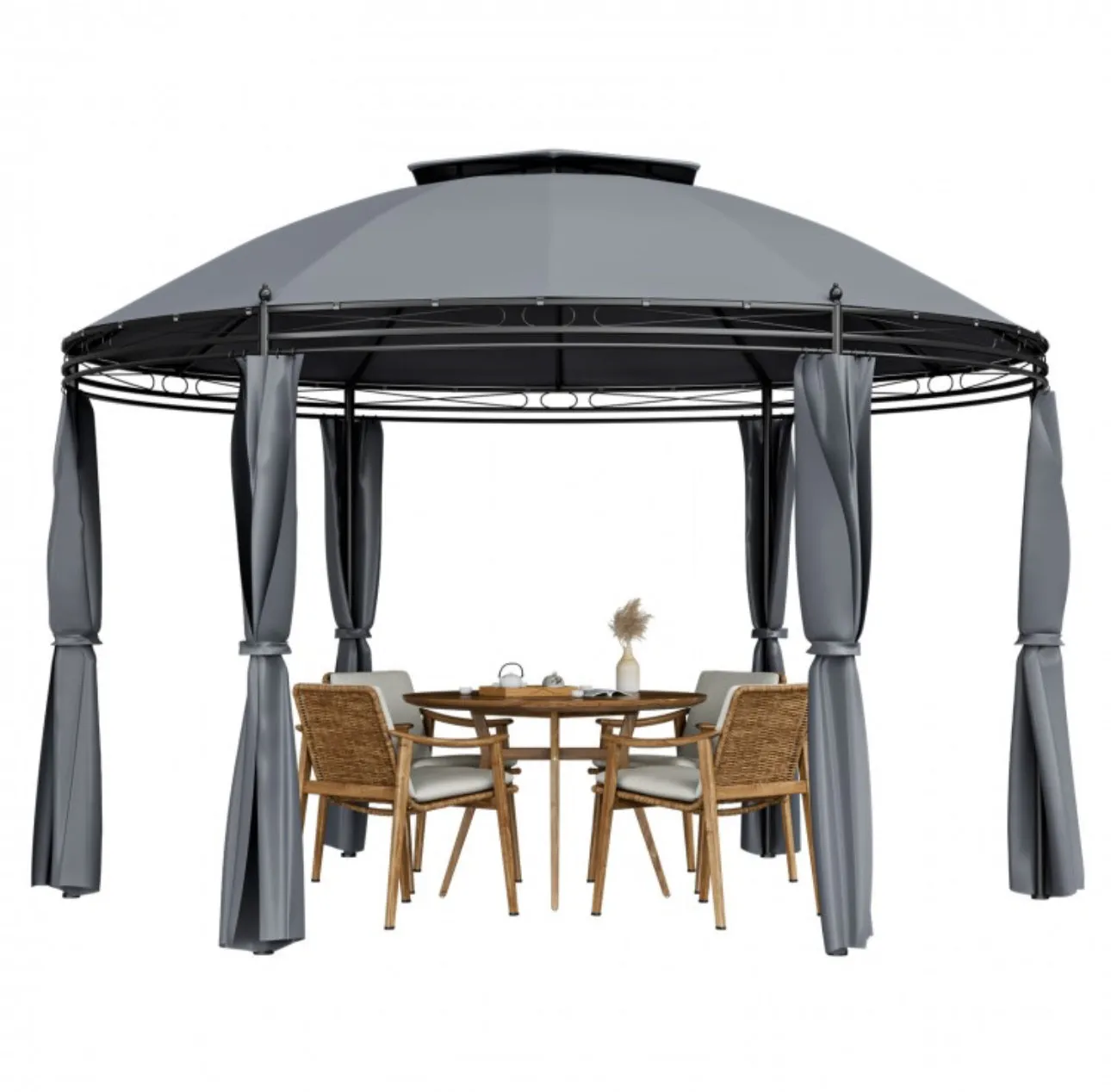 Heavy Duty Elegant 11.5 FT Outdoor Patio Round Dome Gazebo Canopy Shelter With Double Roof | Steel | Premium Polyester | Water Resistant