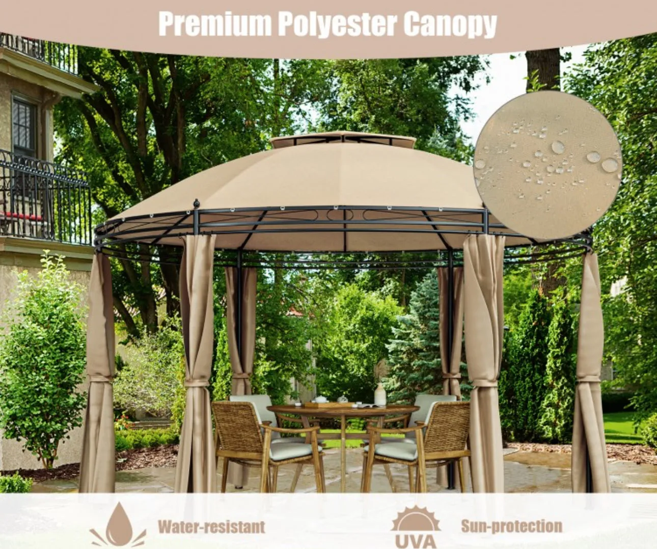 Heavy Duty Elegant 11.5 FT Outdoor Patio Round Dome Gazebo Canopy Shelter With Double Roof | Steel | Premium Polyester | Water Resistant