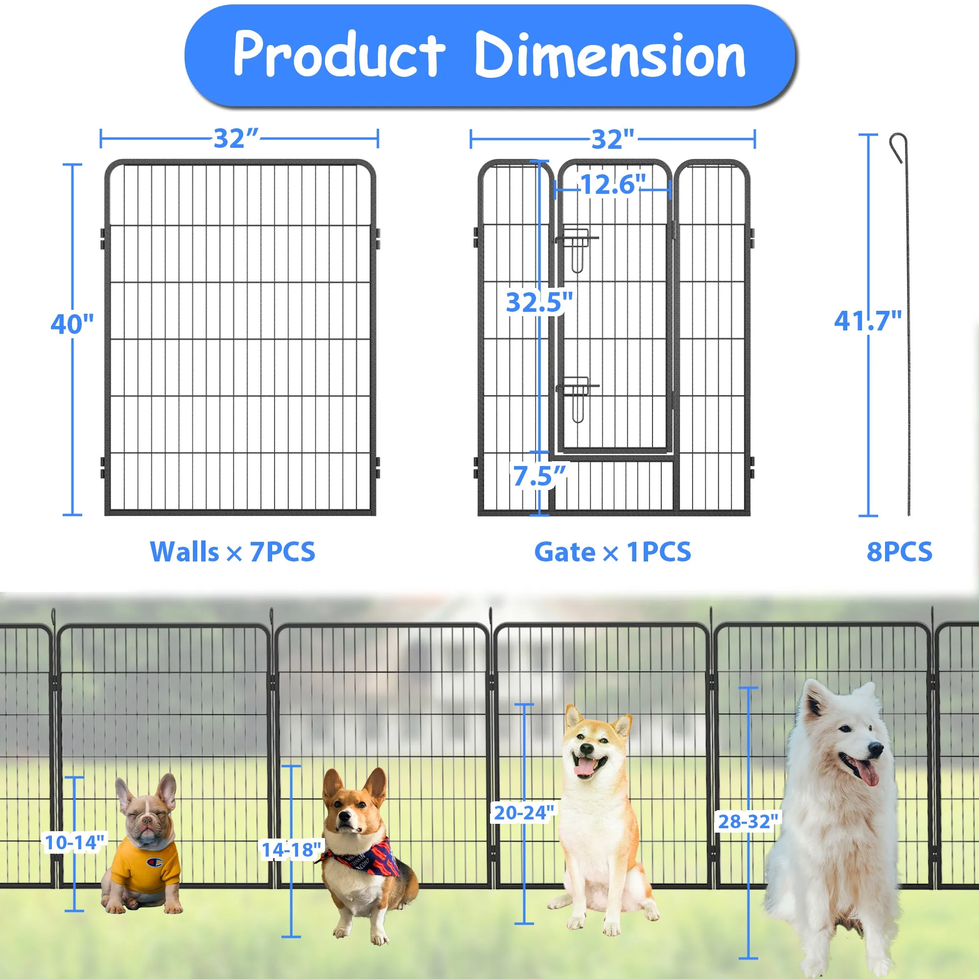 Heavy Duty Large Pet, 40" Playpen 8 Panels Metal Indoor Outdoor