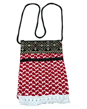 Keffiyeh Handmade Cross-Body Bag: Stylish Red & White Pattern