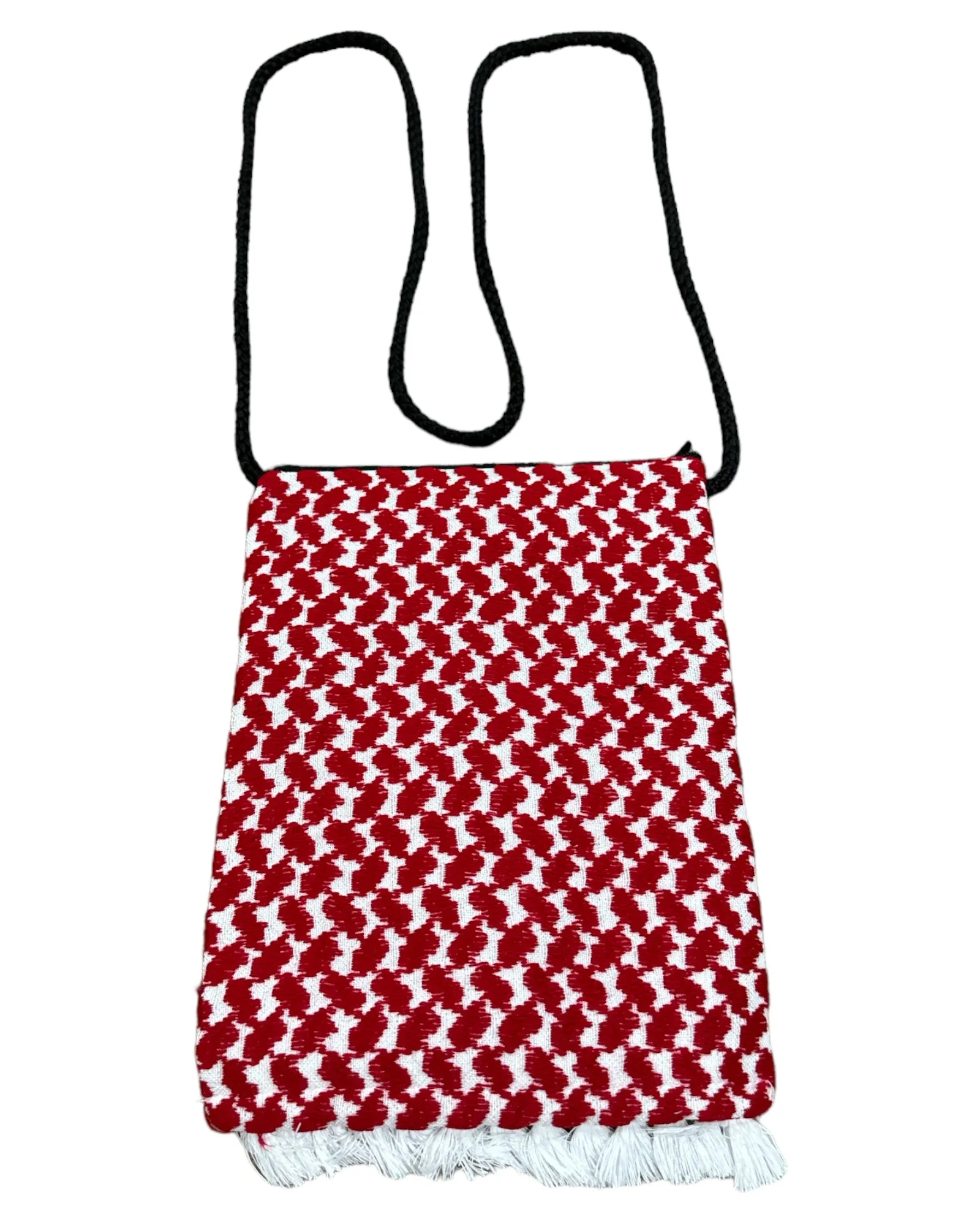 Keffiyeh Handmade Cross-Body Bag: Stylish Red & White Pattern