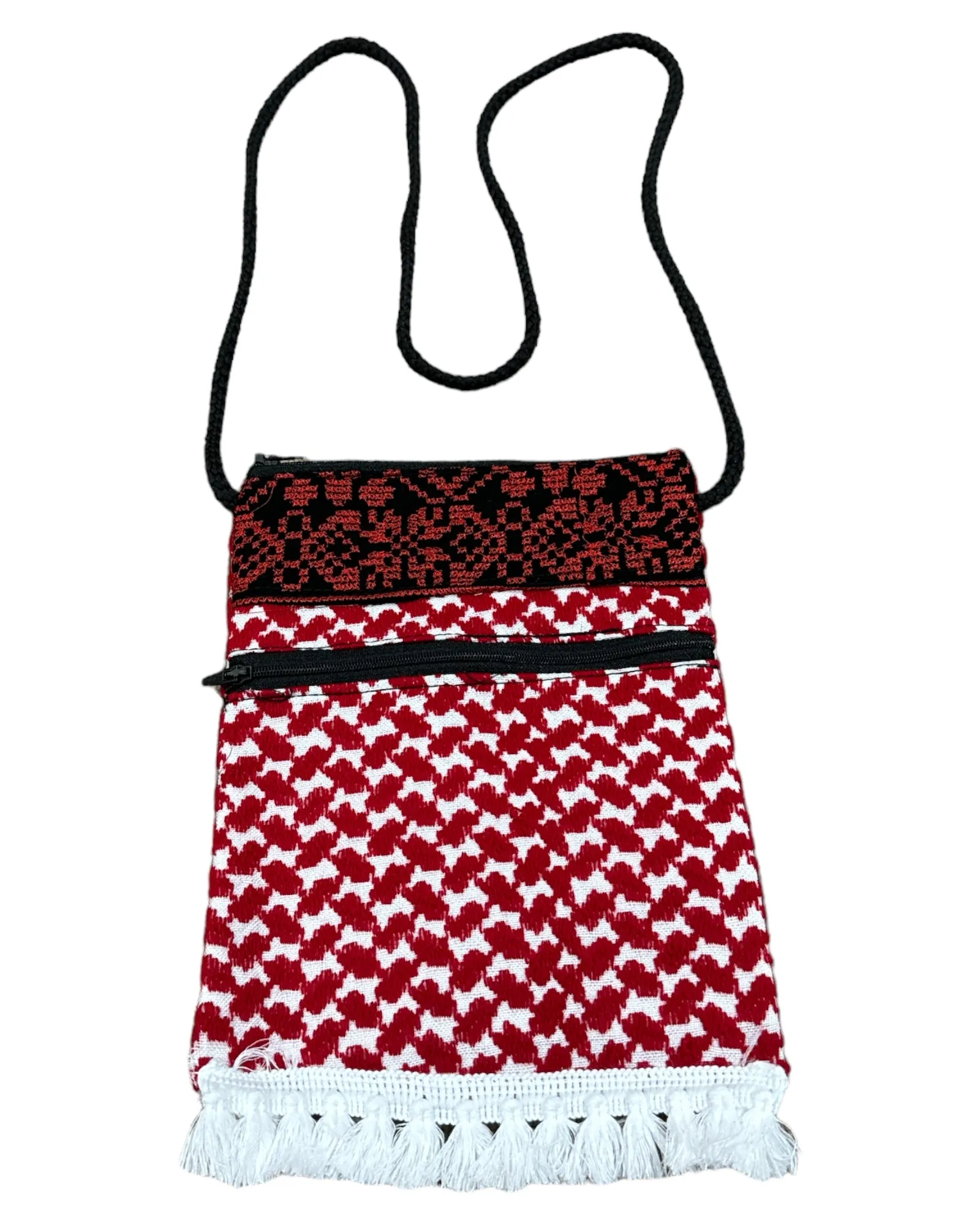 Keffiyeh Handmade Cross-Body Bag: Stylish Red & White Pattern